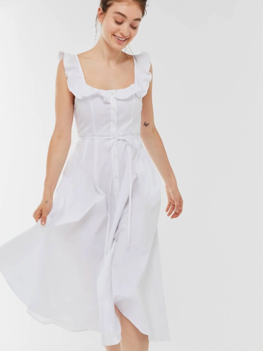 UO White Ruffle Midi Dress